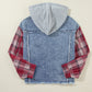 Plaid  Patchwork Hooded Denim Jacket