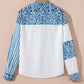 Sky Blue Leopard Striped Western Casual Shirt