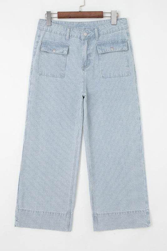 Pocket Cuffed Hem Wide Leg Jeans
