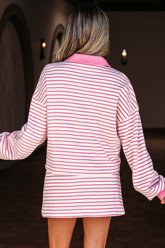 Stripe Drop Shoulder  Skort 2pcs Outfit