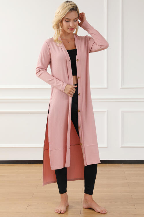 High-Low Long Sleeve Slit Cardigan