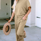 Texture Short Sleeve Top and Pants Set