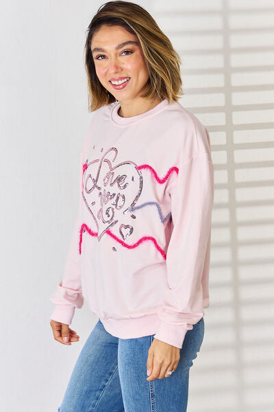 Love You Heart Sequin Sweatshirt