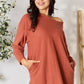 Drop Shoulder Long Sleeve Blouse with Pockets