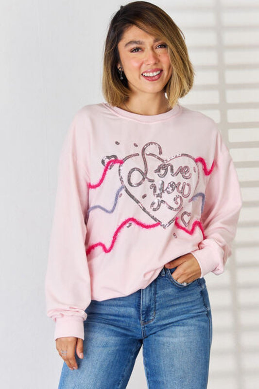 Love You Heart Sequin Sweatshirt